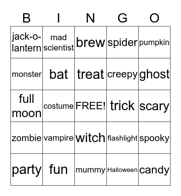 Happy Halloween Bingo Card