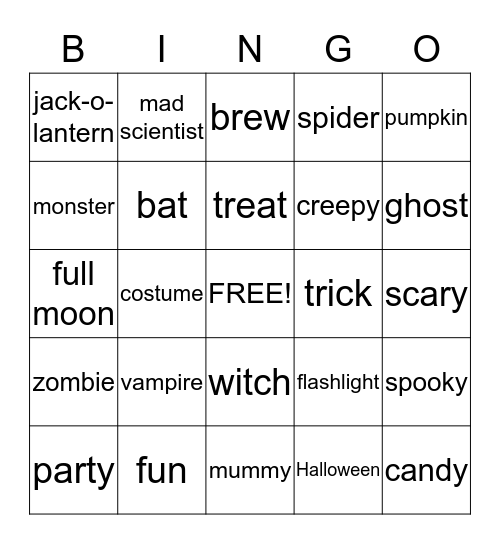Happy Halloween Bingo Card
