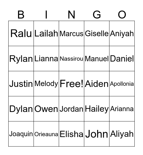 Liggins' Superstars Bingo Card