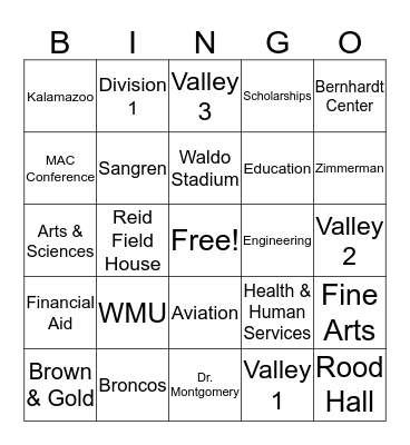 Western Michigan University Bingo Card