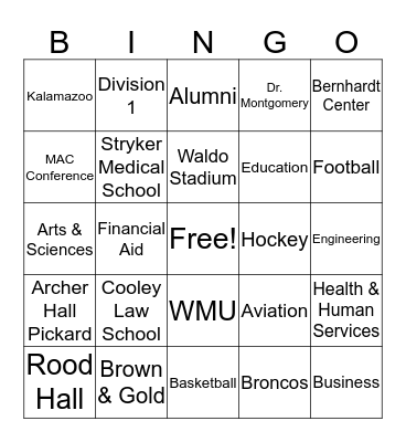 Western Michigan University Bingo Card