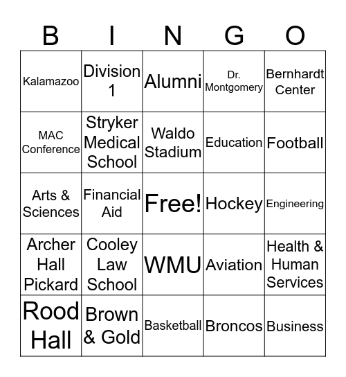 Western Michigan University Bingo Card