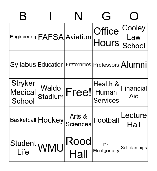 Western Michigan University Bingo Card