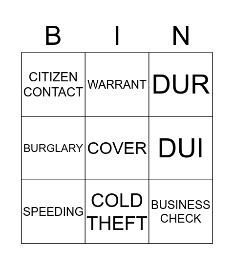 Let's Go Police Bingo Card