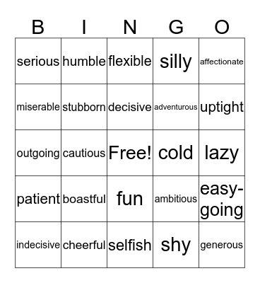 ADJECTIVES Bingo Card
