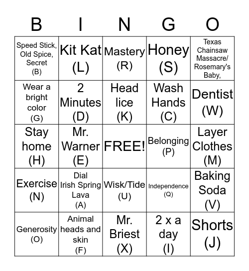 Random Social Skills Bingo Card