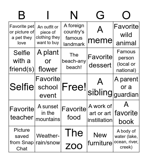 Cell Phone Bingo Card