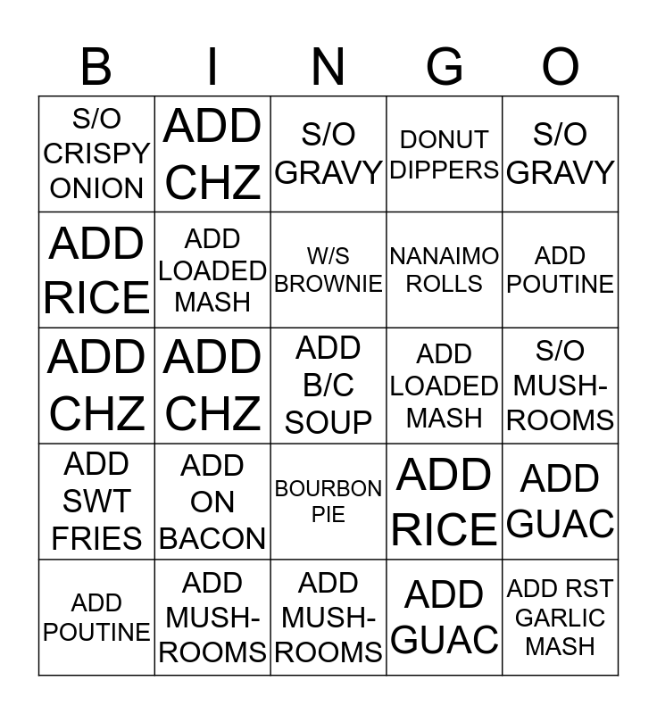 JACK'S Bingo Card