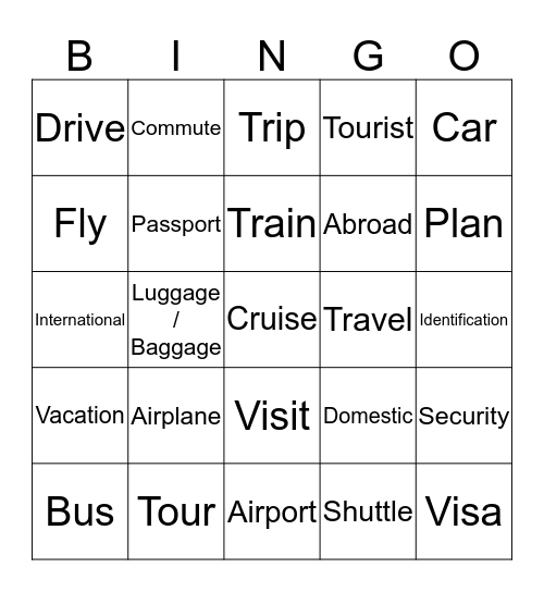 Travel Bingo Card