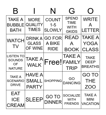 SERVICEMASTER TBS         THINGS YOU CAN DO TO RELIEVE STRESS Bingo Card