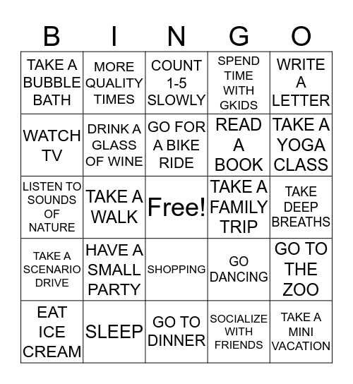 SERVICEMASTER TBS         THINGS YOU CAN DO TO RELIEVE STRESS Bingo Card