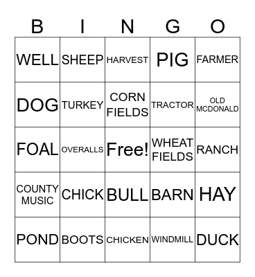 The Farm Bingo Card