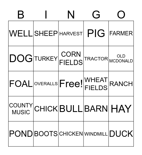 The Farm Bingo Card