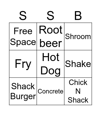Shake Shack Bingo Card