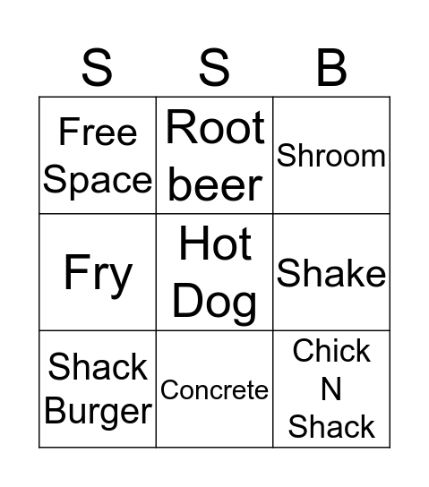 Shake Shack Bingo Card