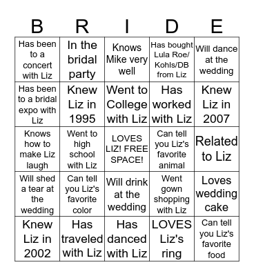 Directions: The first person with 5 in a row wins! One person can initial up to 2 boxes on your card. Bingo Card