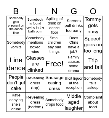 Anne’s Wedding Bingo Card