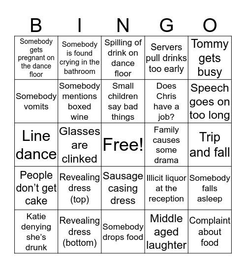 Anne’s Wedding Bingo Card