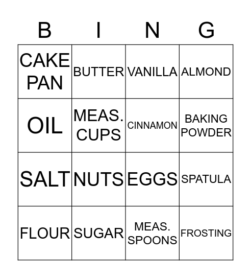Cake Bingo Card