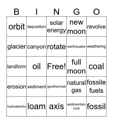 Earth Science Bingo Card