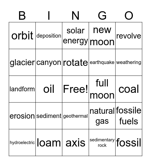 Earth Science Bingo Card