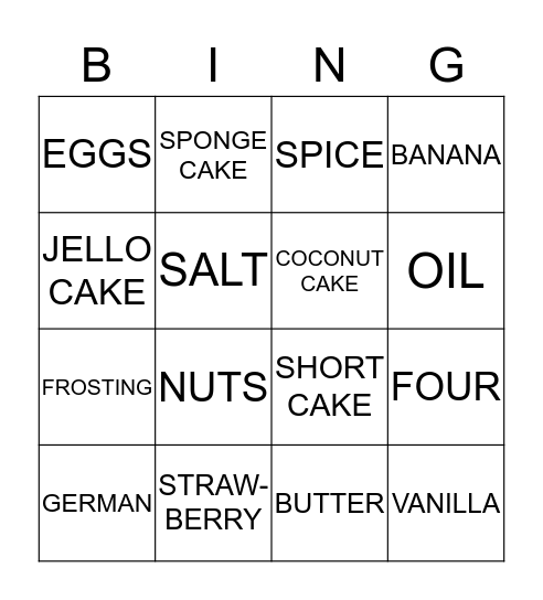 Cake Bingo Card