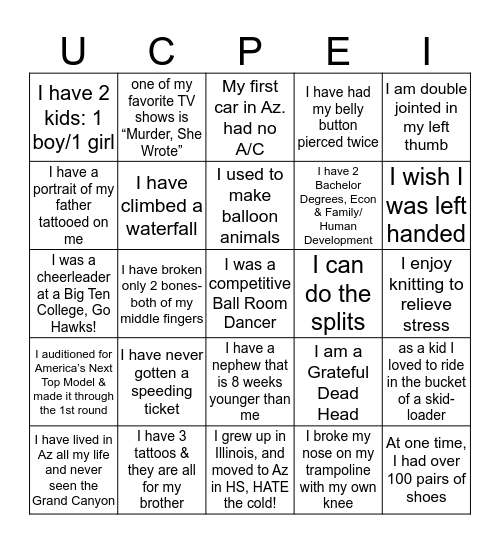 UCP EI: GET TO KNOW YOUR TEAM! Bingo Card