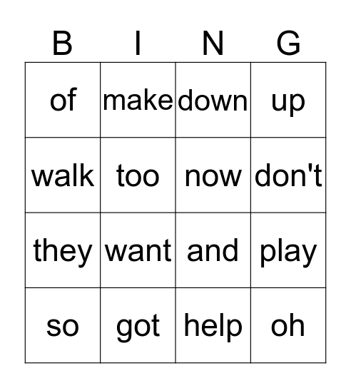"Todd's Box" Word Power Practice Bingo Card