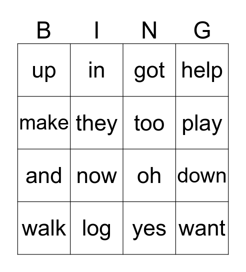 "Jack and Rick" Word Power Practice Bingo Card