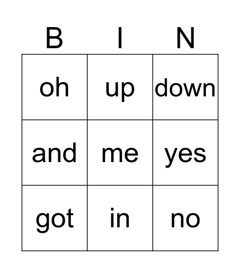 "Sam and the Bag" Word Power Practice Bingo Card