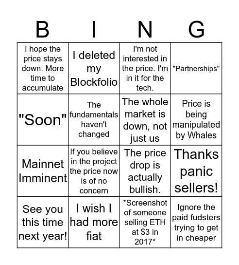 BAGHOLDER BINGO Card