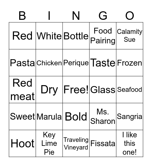 Wine Night Bingo Card
