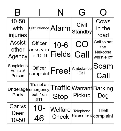Dispatcher Bingo  Bingo Card