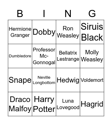 Harry Potter Bingo Card