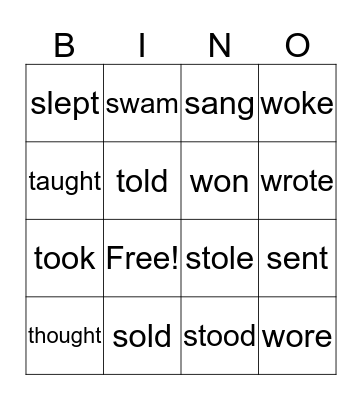 Irregular Verbs Bingo Card