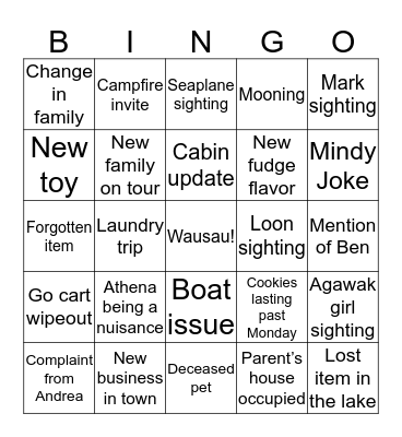 Blue Lake 2018 Bingo Card