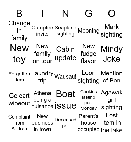 Blue Lake 2018 Bingo Card