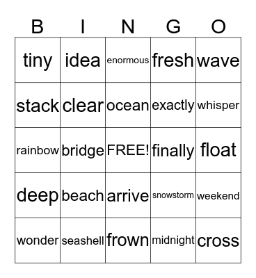 Class 204 Bingo Set 3 and 4 Bingo Card