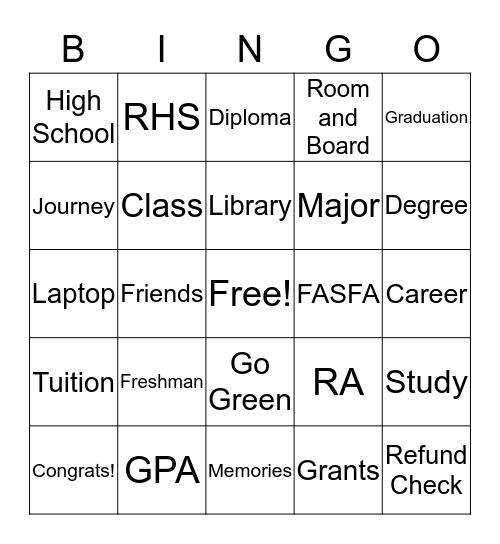 Class of 2018 Bingo Card