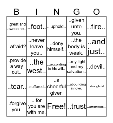 Bible Challenge Bingo Card