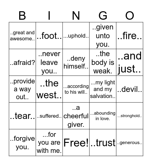 Bible Challenge Bingo Card