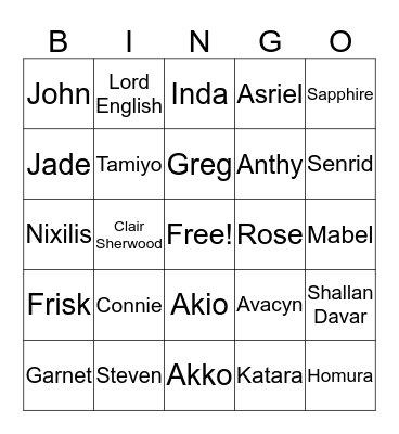 Favorite Character Bind Bingo Card