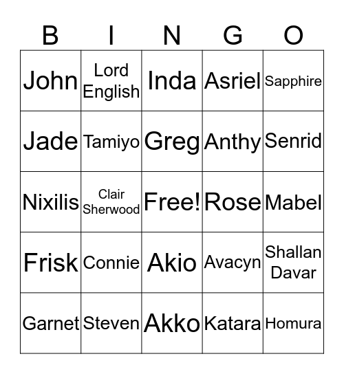 Favorite Character Bind Bingo Card