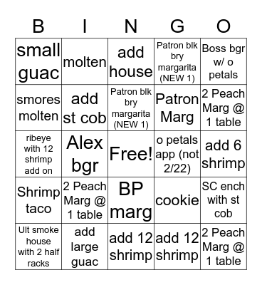 UP sell (PPA) Contest 8/4  Bingo Card