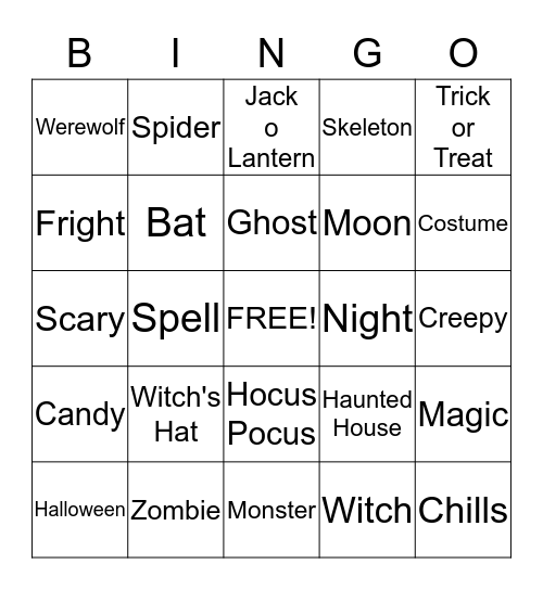 Mrs. Young's 1st Grade Halloween Bingo Card