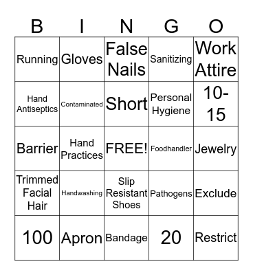 The Safe Foodhandler Bingo Card