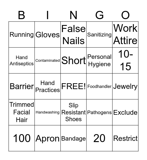 The Safe Foodhandler Bingo Card