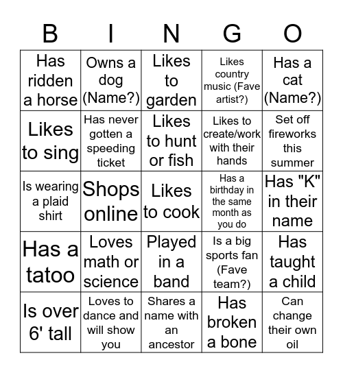 Find Someone Who.... Bingo Card