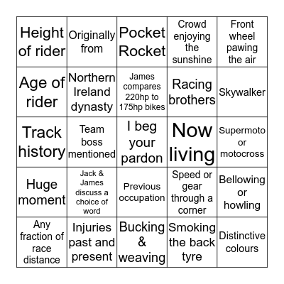 Thruxton - Round 7 Bingo Card