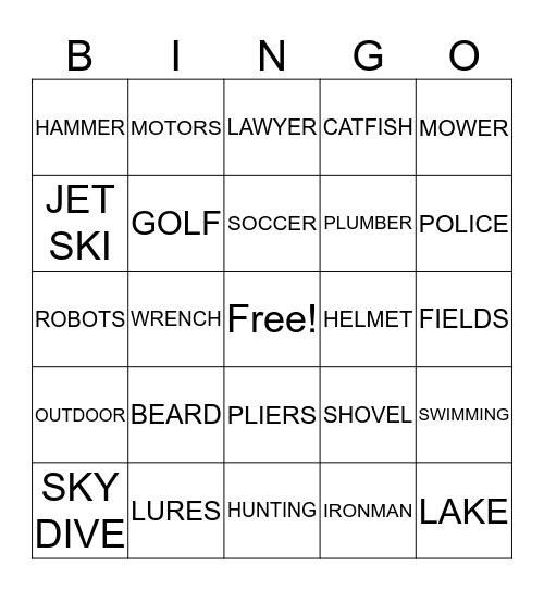 SHIER BINGO MEN Bingo Card